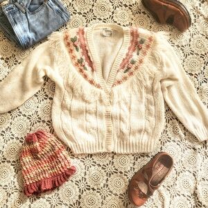 Vintage Hand Knit Fringe Southwestern Cottagecore Floral Sweater